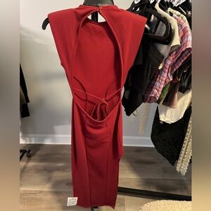 ASOS Design Red Ribbed Open Back Dress NWT